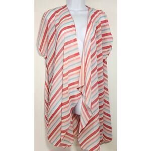 Studio B Sheer Striped Kimono Cardigan Red Blue Lightweight L